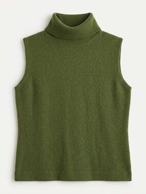 Vintage 100% Cashmere Olive Green Turtle Neck Sleeveless Sweater Size Medium